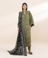 Women's Unstitched Linen Green Printed 3 Piece Suit